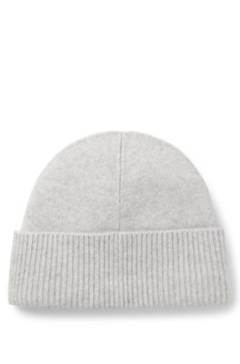 Gorro de punto de cashmere con detalle de logo metalizado, Gris claro