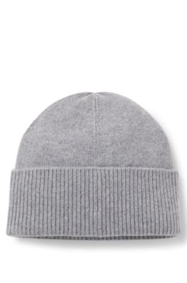 Gorro de punto de cashmere con detalle de logo metalizado, Gris claro