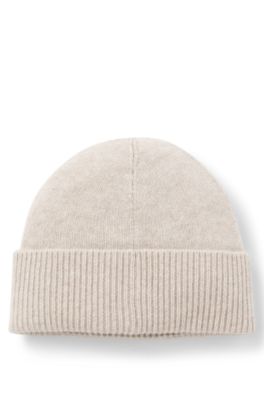 Gorro de punto de cashmere con detalle de logo metalizado, Blanco