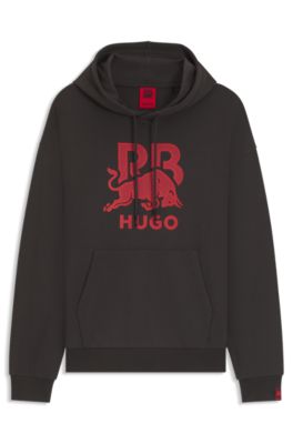 HUGO x RB bull-graphic hoodie in cotton terry, Dark Brown