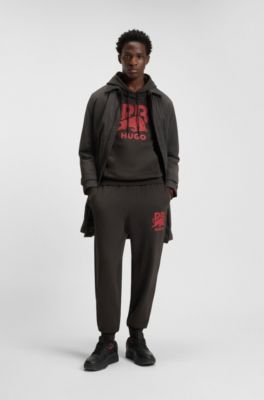 HUGO x RB bull-graphic hoodie in cotton terry, Dark Brown