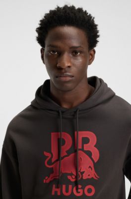 HUGO x RB bull-graphic hoodie in cotton terry, Dark Brown