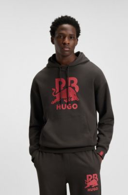 Prenda con capucha HUGO&nbsp;x&nbsp;RB de felpa de algod&oacute;n con figura de toro, Marr&oacute;n oscuro