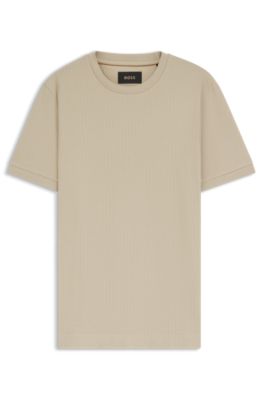Regular-fit T-shirt in structured cotton, Beige clair