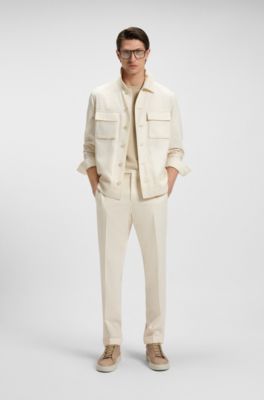 Regular-fit T-shirt in structured cotton, Beige claro