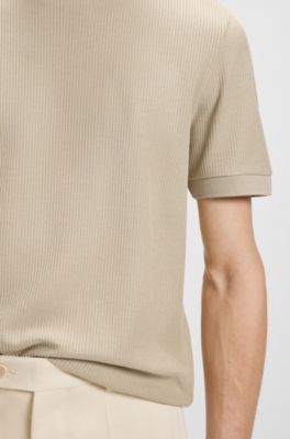 Regular-fit T-shirt in structured cotton, Beige claro