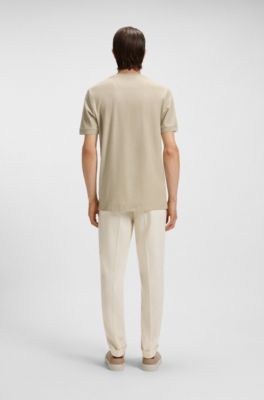 Regular-fit T-shirt in structured cotton, Beige clair