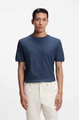 Regular-fit T-shirt in structured cotton, Celeste