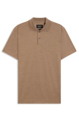 Collar-tipping polo shirt in cotton and silk, Brown