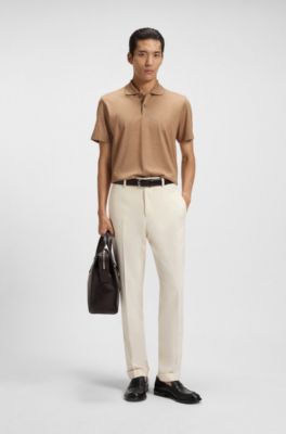 Collar-tipping polo shirt in cotton and silk, Brown