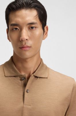 Collar-tipping polo shirt in cotton and silk, Brown