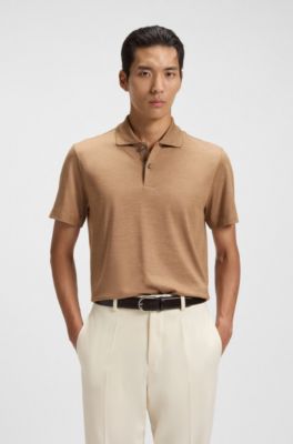 Polo de algod&oacute;n y seda con ribete en el cuello, Marr&oacute;n
