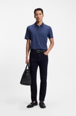 Collar-tipping polo shirt in cotton and silk, Light Blue