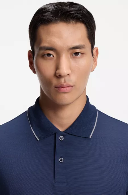 Collar-tipping polo shirt in cotton and silk