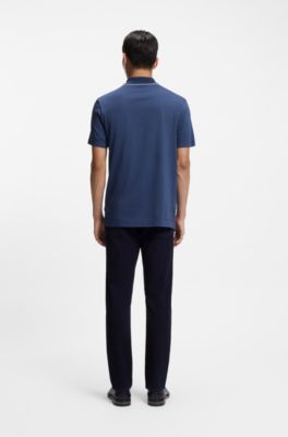 Polo de algod&oacute;n y seda con ribete en el cuello, Celeste