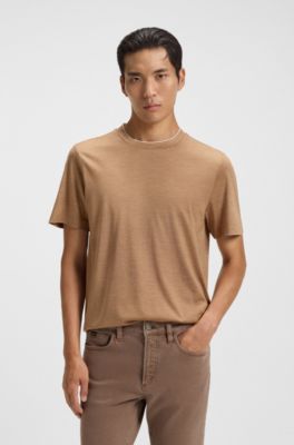 Camiseta de algod&oacute;n y seda con cuello doble, Marr&oacute;n