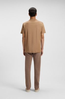 Camiseta de algod&oacute;n y seda con cuello doble, Marr&oacute;n