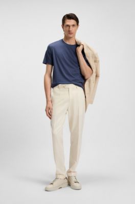 Camiseta de algod&oacute;n y seda con cuello doble, Celeste