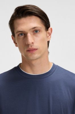 Double-collar T-shirt in cotton and silk, Light Blue