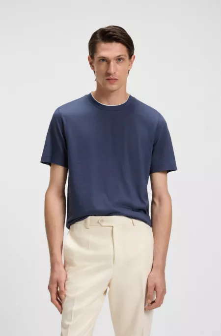 Double-collar T-shirt in cotton and silk