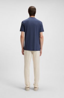 Camiseta de algod&oacute;n y seda con cuello doble, Celeste