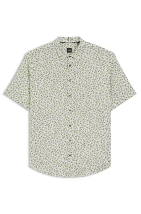 Slim-fit shirt in floral-print stretch linen