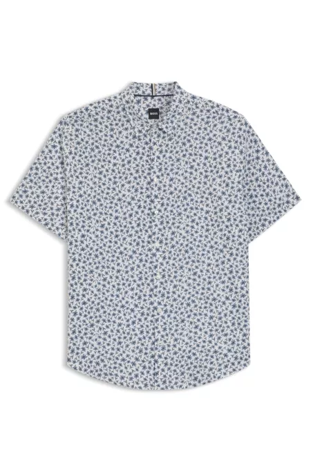 Slim-fit shirt in floral-print stretch linen