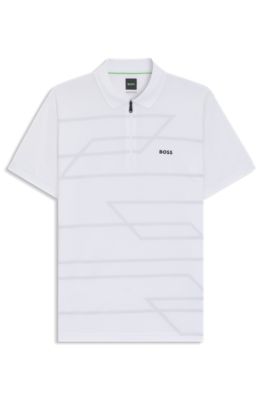 Polo Slim en coton &agrave; motif imprim&eacute;, Blanc