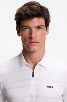 Printed-pattern slim-fit polo shirt in cotton jersey, White