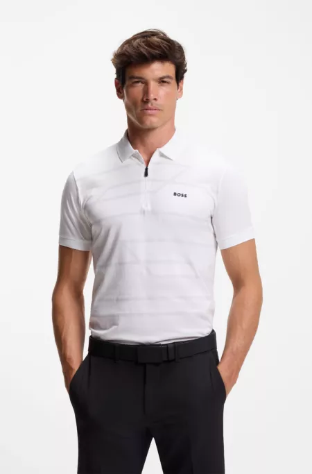 Printed-pattern slim-fit polo shirt in cotton jersey