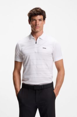 Printed-pattern slim-fit polo shirt in cotton jersey, White
