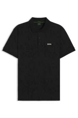 Polo de algod&oacute;n el&aacute;stico con motivo integral estampado, Negro