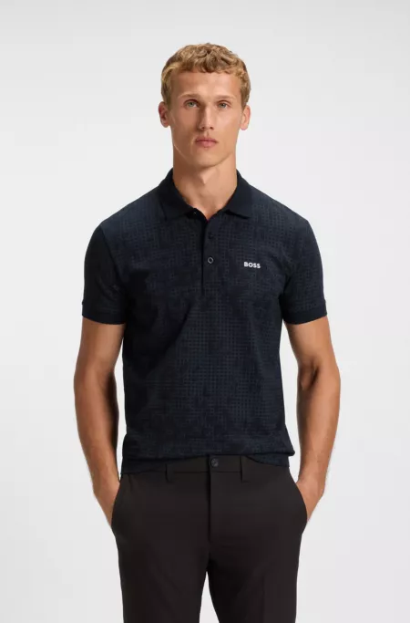 Stretch-cotton polo shirt with all-over print