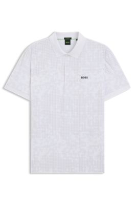Stretch-cotton polo shirt with all-over print, White