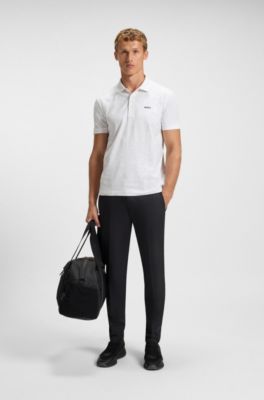 Polo de algod&oacute;n el&aacute;stico con motivo integral estampado, Blanco
