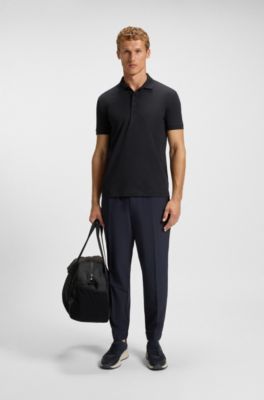 Stretch-cotton polo shirt with all-over print, Dark Blue