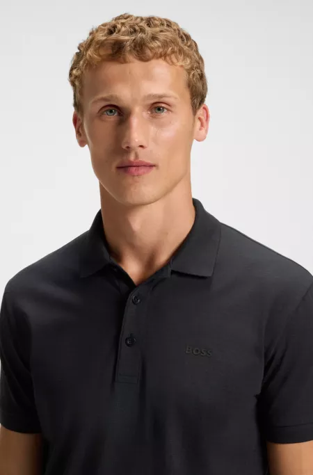 Stretch-cotton polo shirt with all-over print