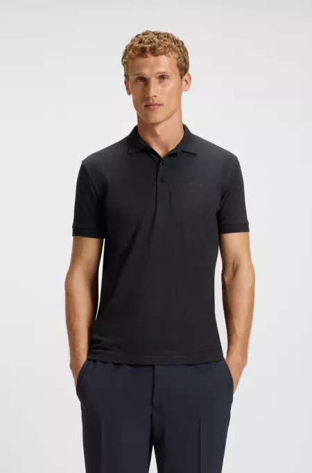 Stretch-cotton polo shirt with all-over print