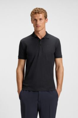 Polo de algod&oacute;n el&aacute;stico con motivo integral estampado, Azul oscuro