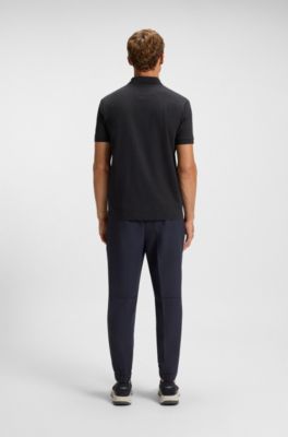 Stretch-cotton polo shirt with all-over print, Dark Blue