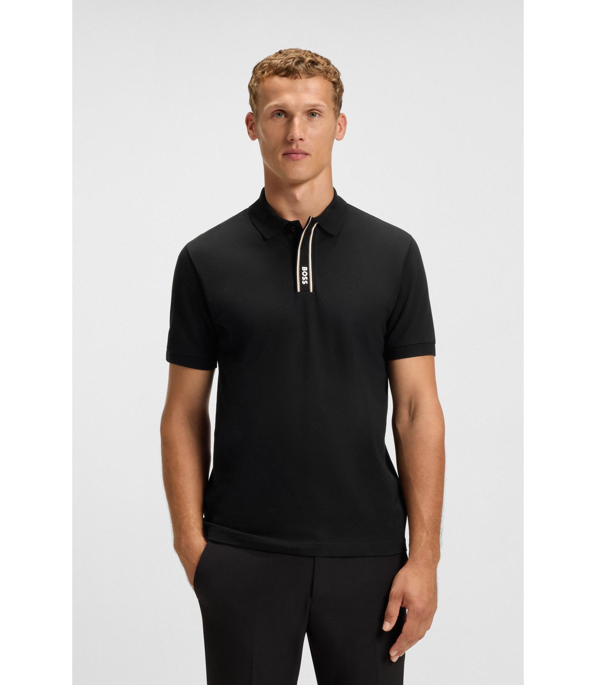 BOSS - Paddy polo shirt with logo placket - Black