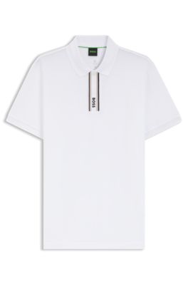 Polo Paddy con tapeta a rayas y logotipo, Blanco