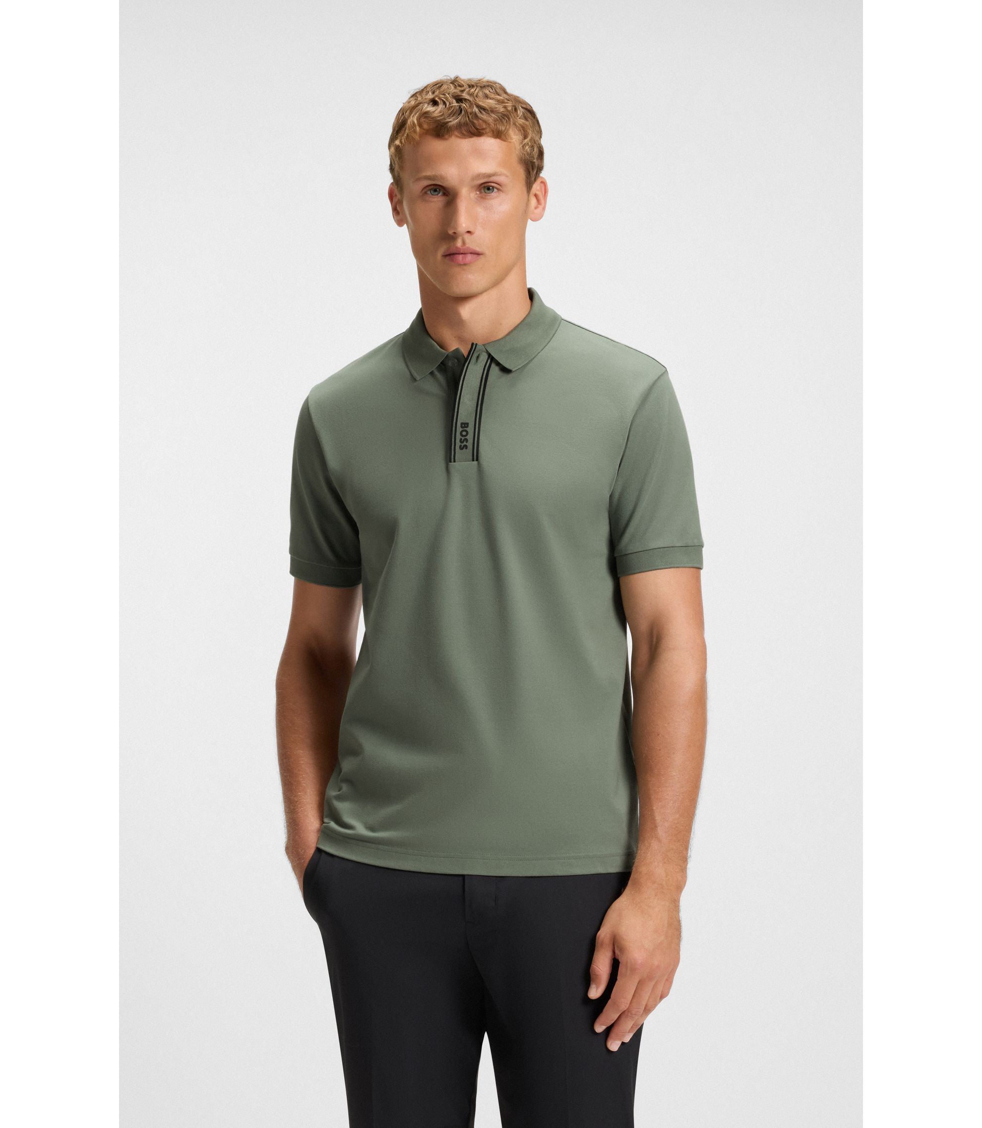 BOSS - Paddy polo shirt with logo placket - Light Green