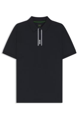 Polo Paddy avec patte de boutonnage &agrave; rayures et logo, Bleu fonc&eacute;