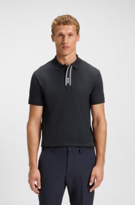 Polo Paddy avec patte de boutonnage &agrave; rayures et logo, Bleu fonc&eacute;