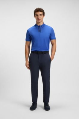 Polo Paddy avec patte de boutonnage &agrave; rayures et logo, Bleu