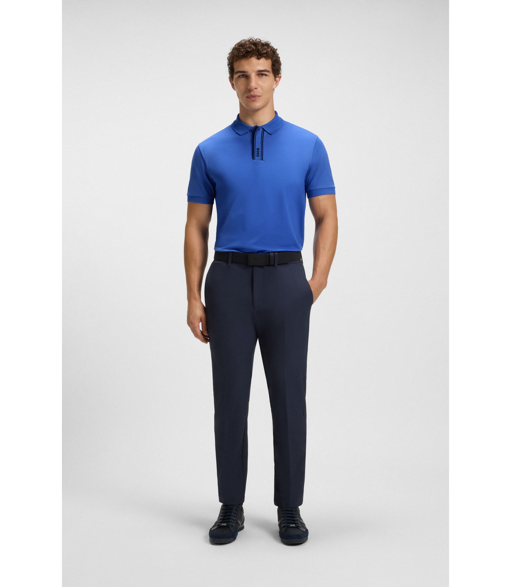 BOSS - Paddy polo shirt with logo placket - Blue