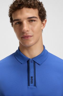 Polo Paddy avec patte de boutonnage &agrave; rayures et logo, Bleu