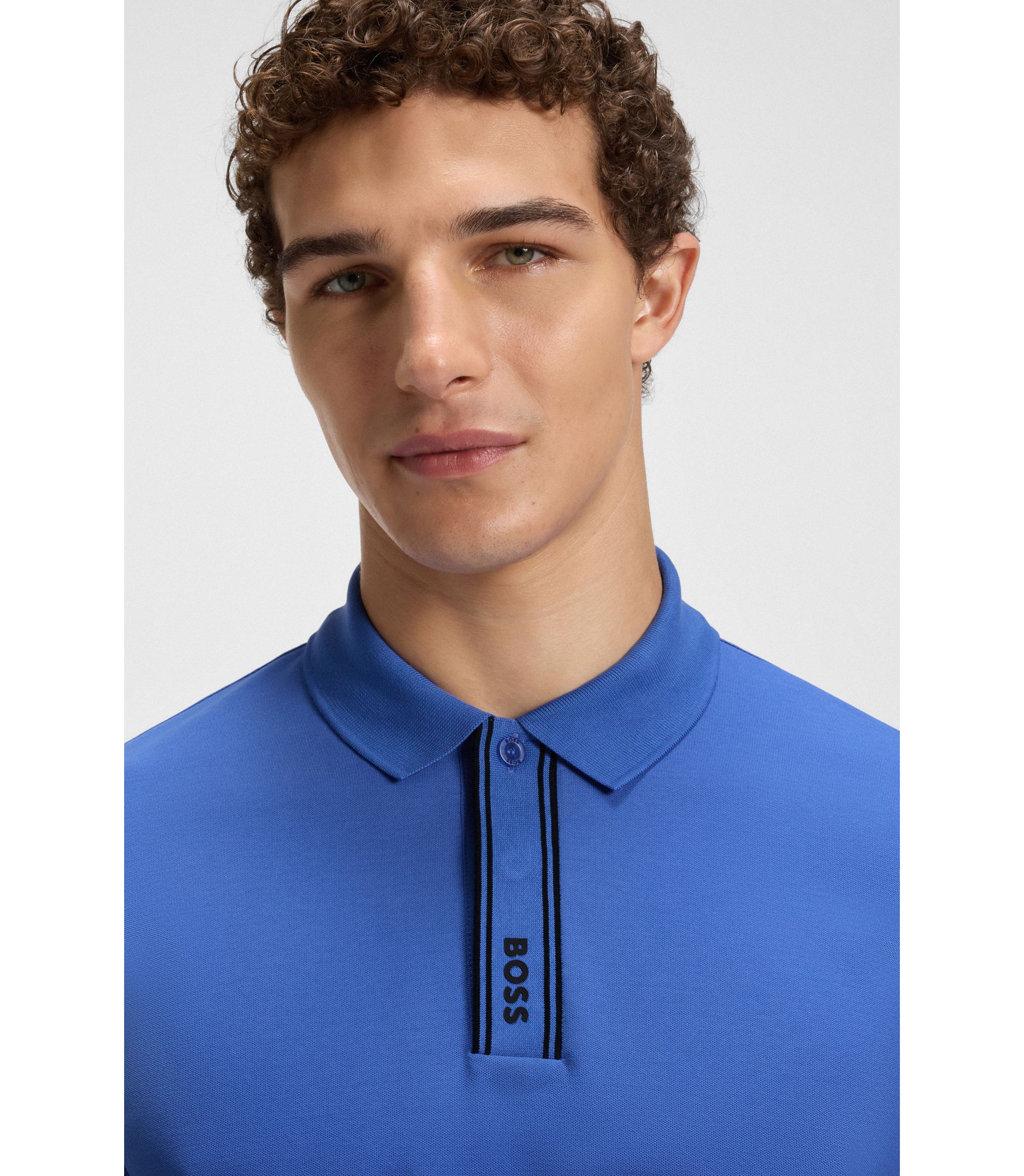 BOSS - Paddy polo shirt with logo placket - Blue