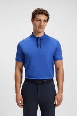 Polo Paddy avec patte de boutonnage &agrave; rayures et logo, Bleu